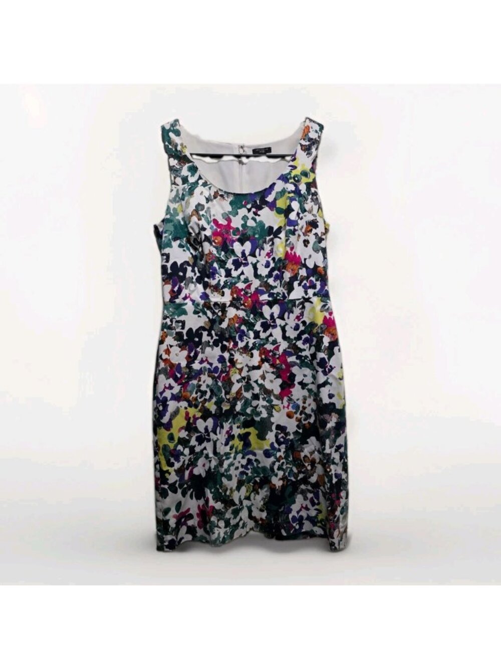Ann Taylor Petite 4P Floral Sheath Dress Cotton Stretch Lined Sleeveless Casual